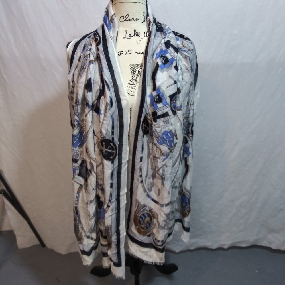 Chicos Nautical Print Scarf in Blue and White Coastal Beach Size OS - Picture 4 of 7